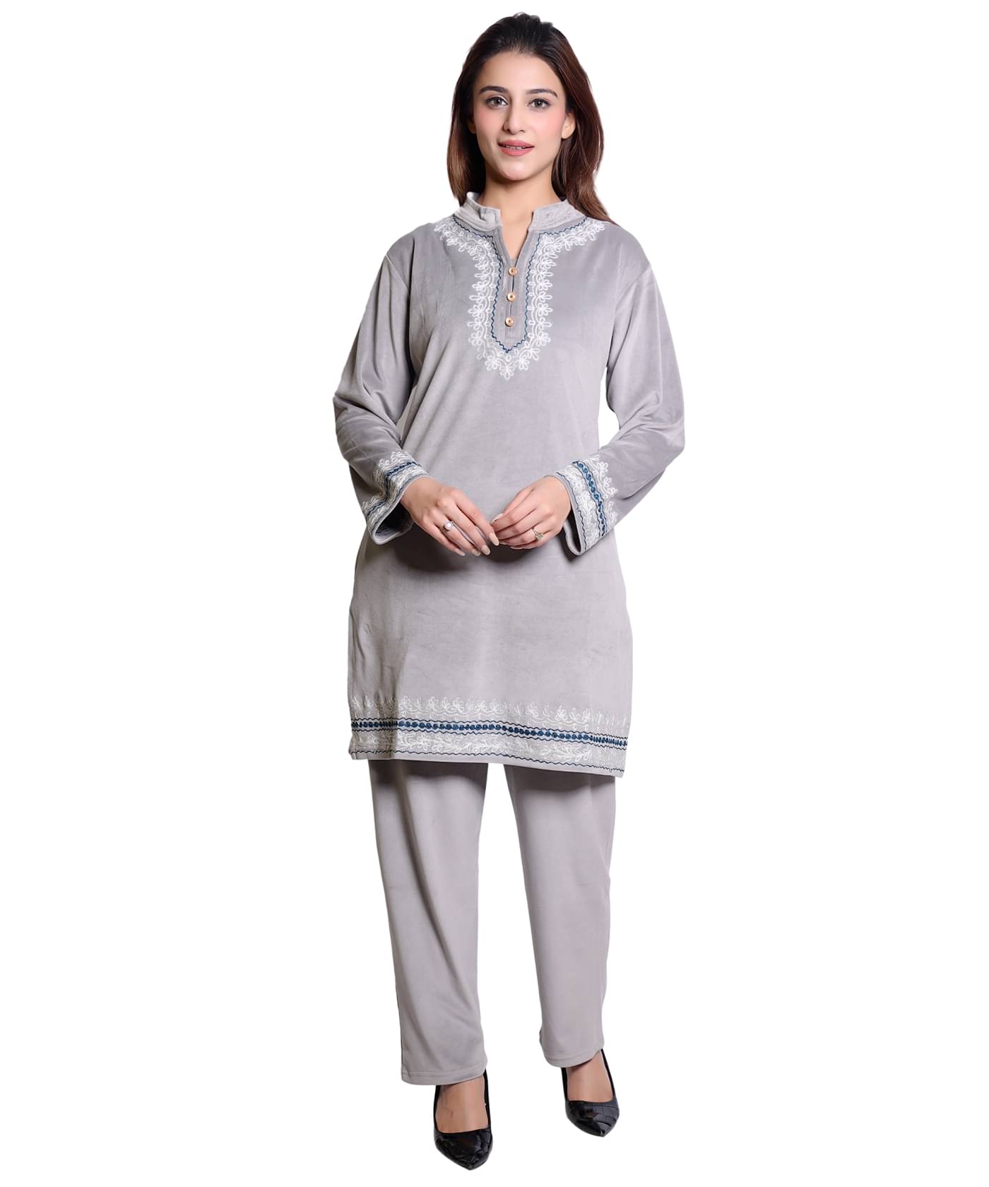     			HeteShe Women Solid Top With Trousers Co-Ord Set ( Light Grey )