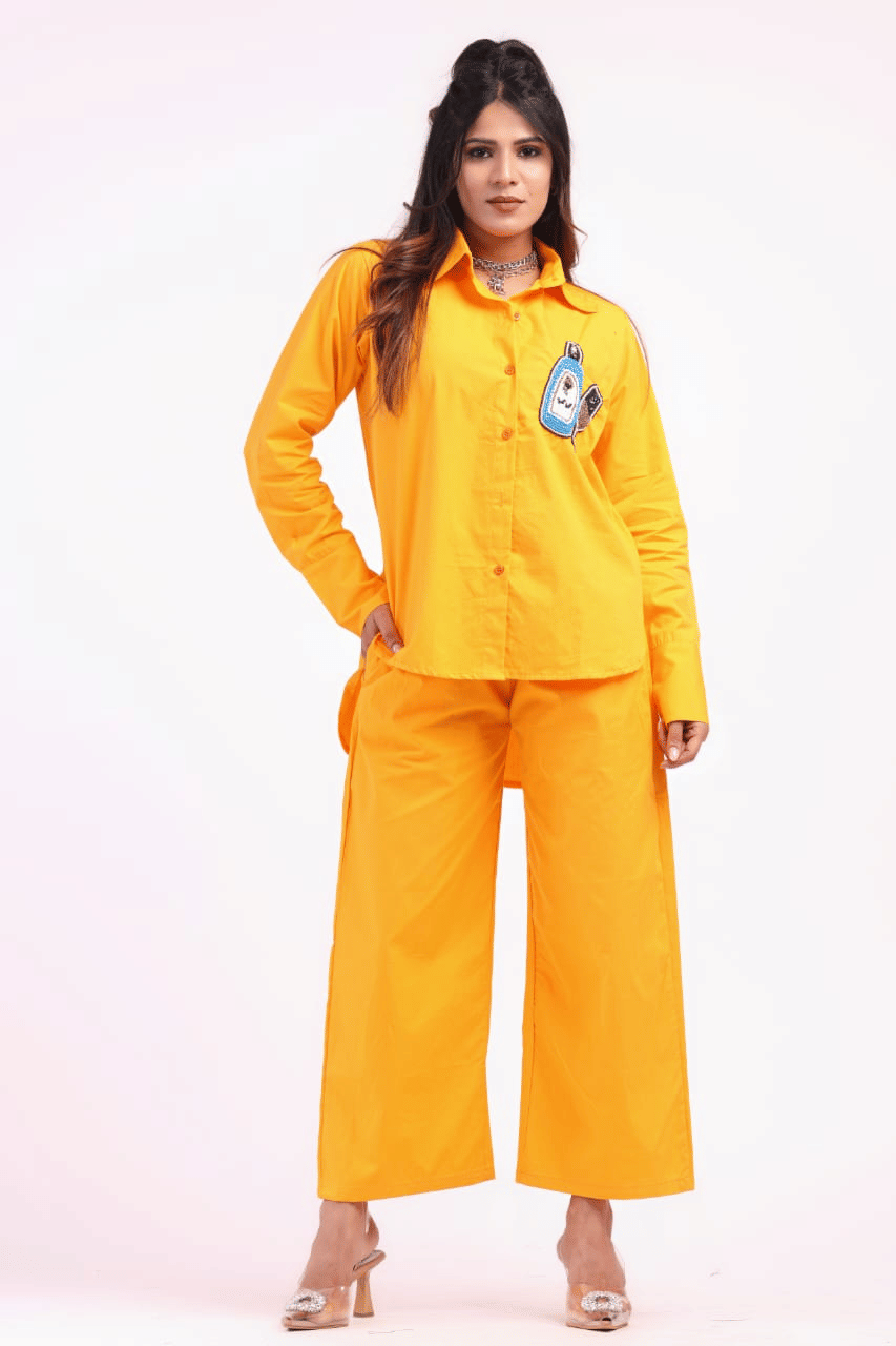     			High-Buy Women Shirt With Trousers Co-Ord Set ( Orange )