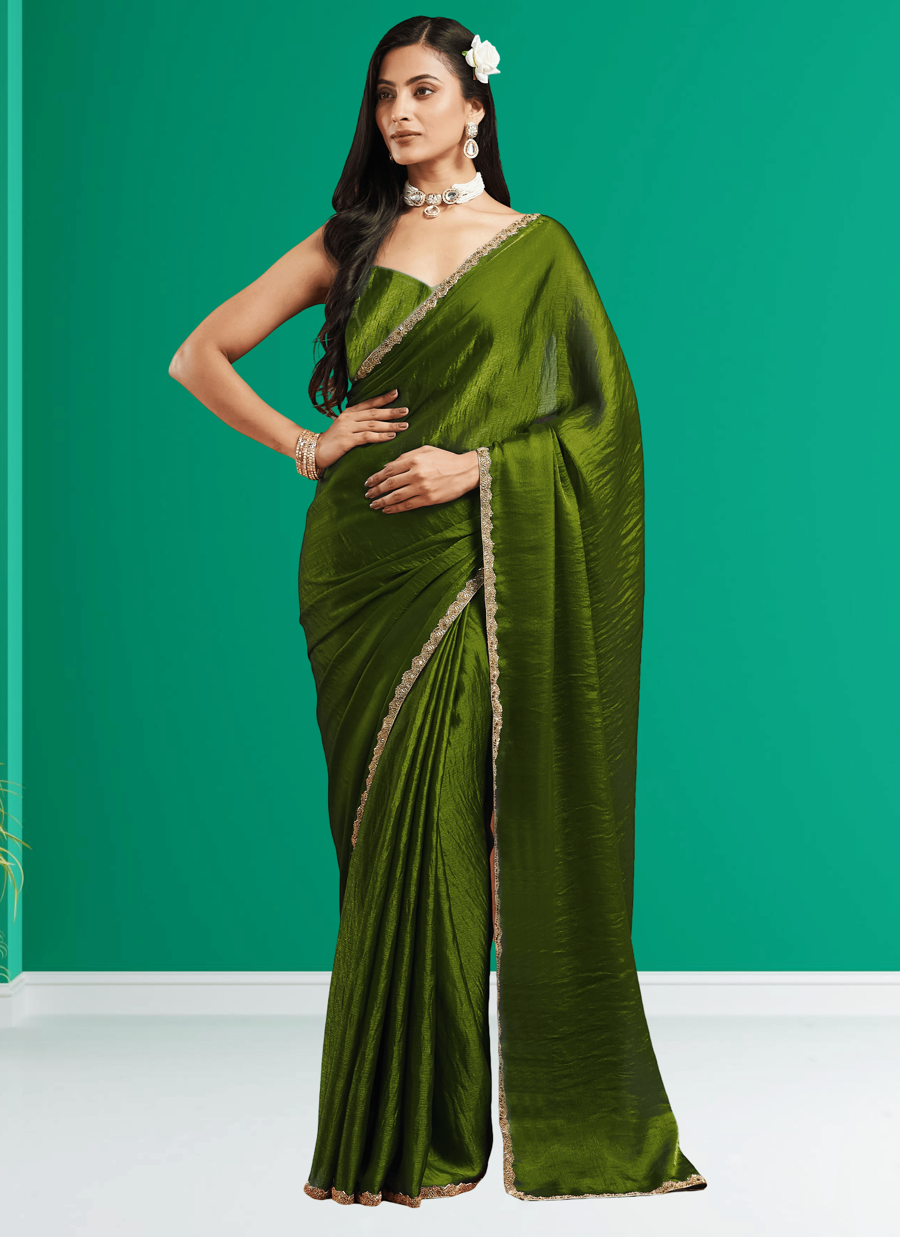     			Indy Bliss Jute Embellished Chanderi saree With Unstitched Blouse Piece ( LightGreen )