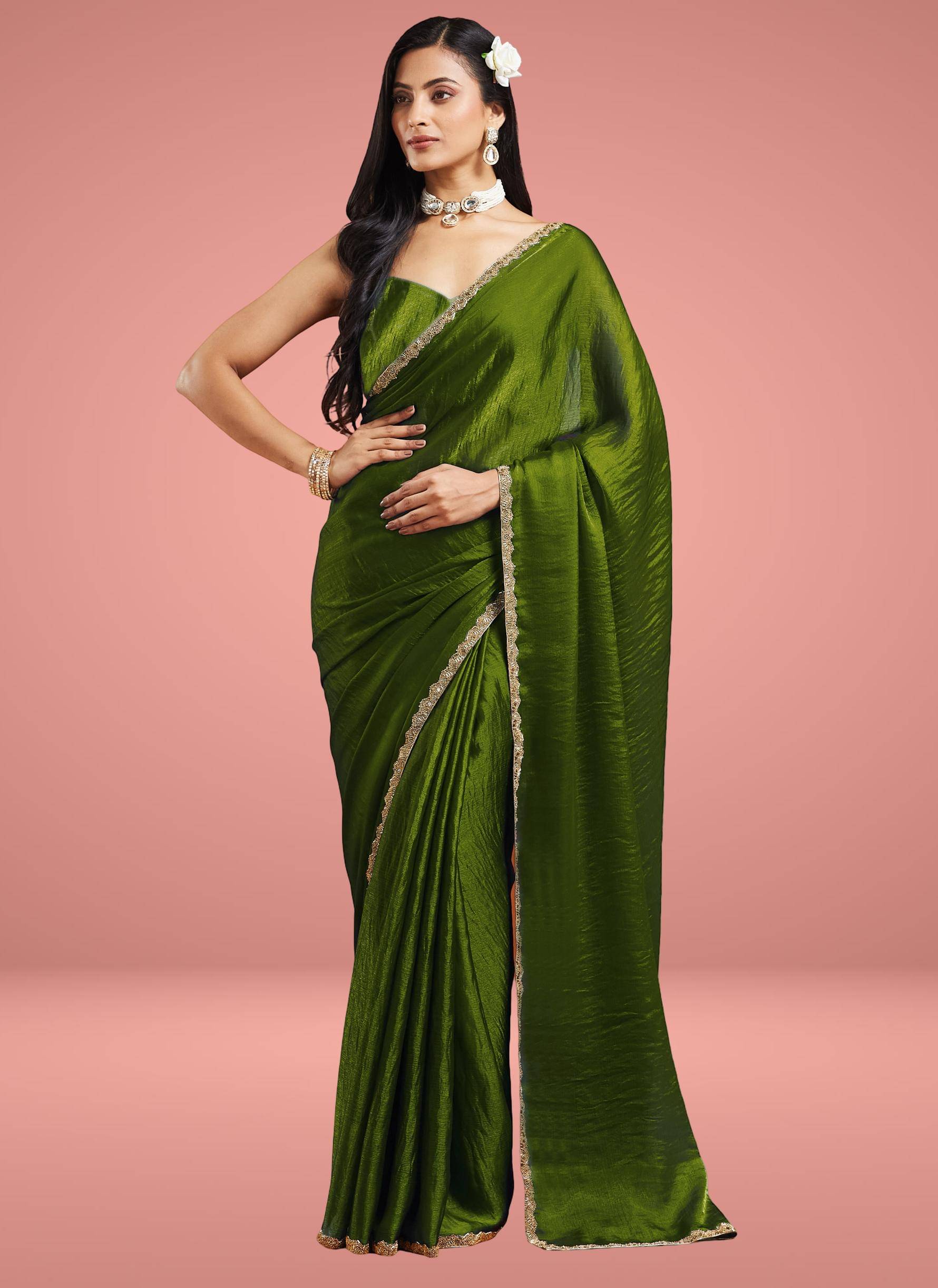     			Indy Bliss Organza Embellished Chanderi saree With Unstitched Blouse Piece ( LightGreen )