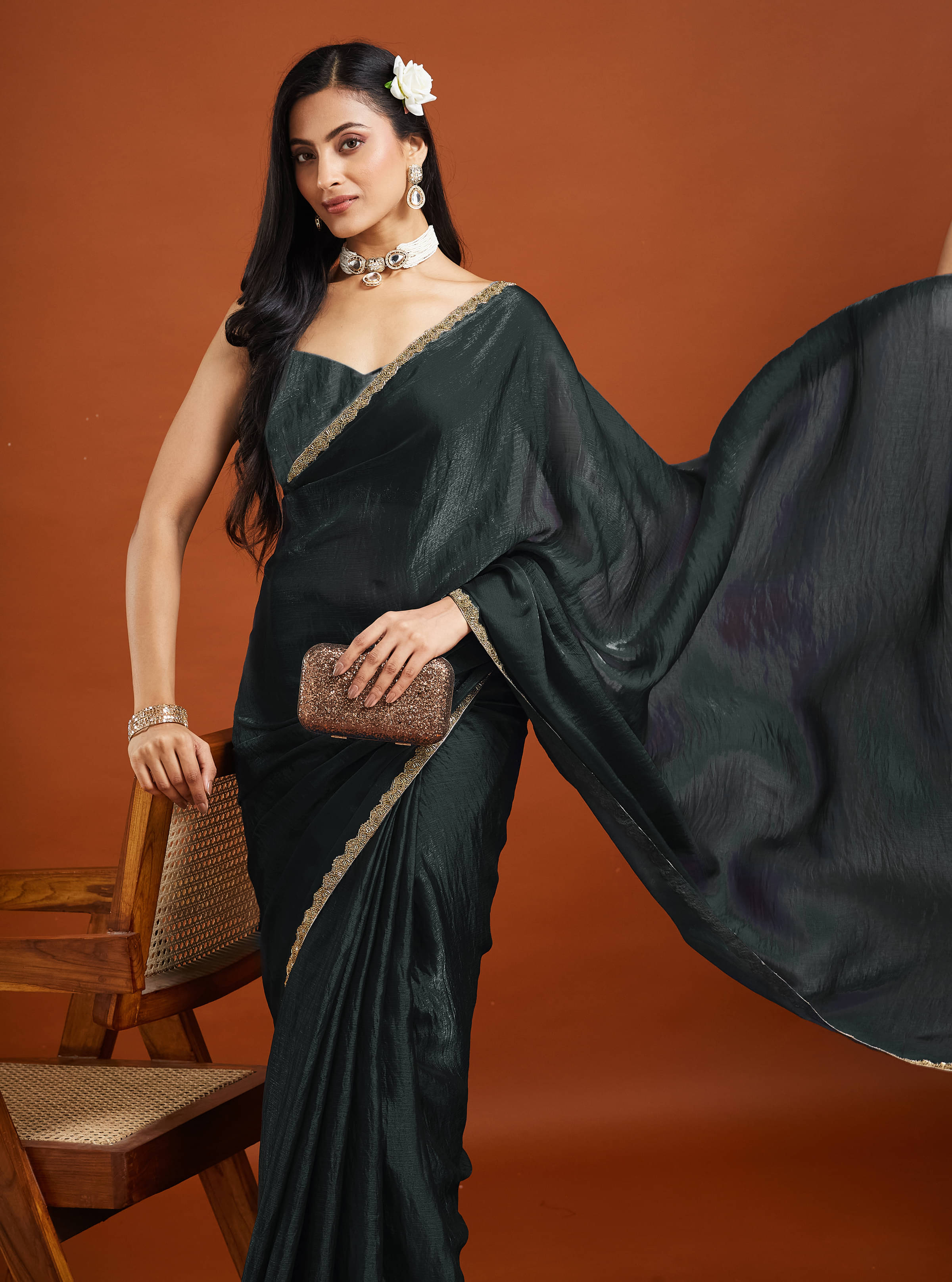Indy Bliss Rayon Embellished Chanderi saree With Unstitched Blouse Piece ( Black )     			Indy Bliss Rayon Embellished Chanderi saree With Unstitched Blouse Piece ( Black )