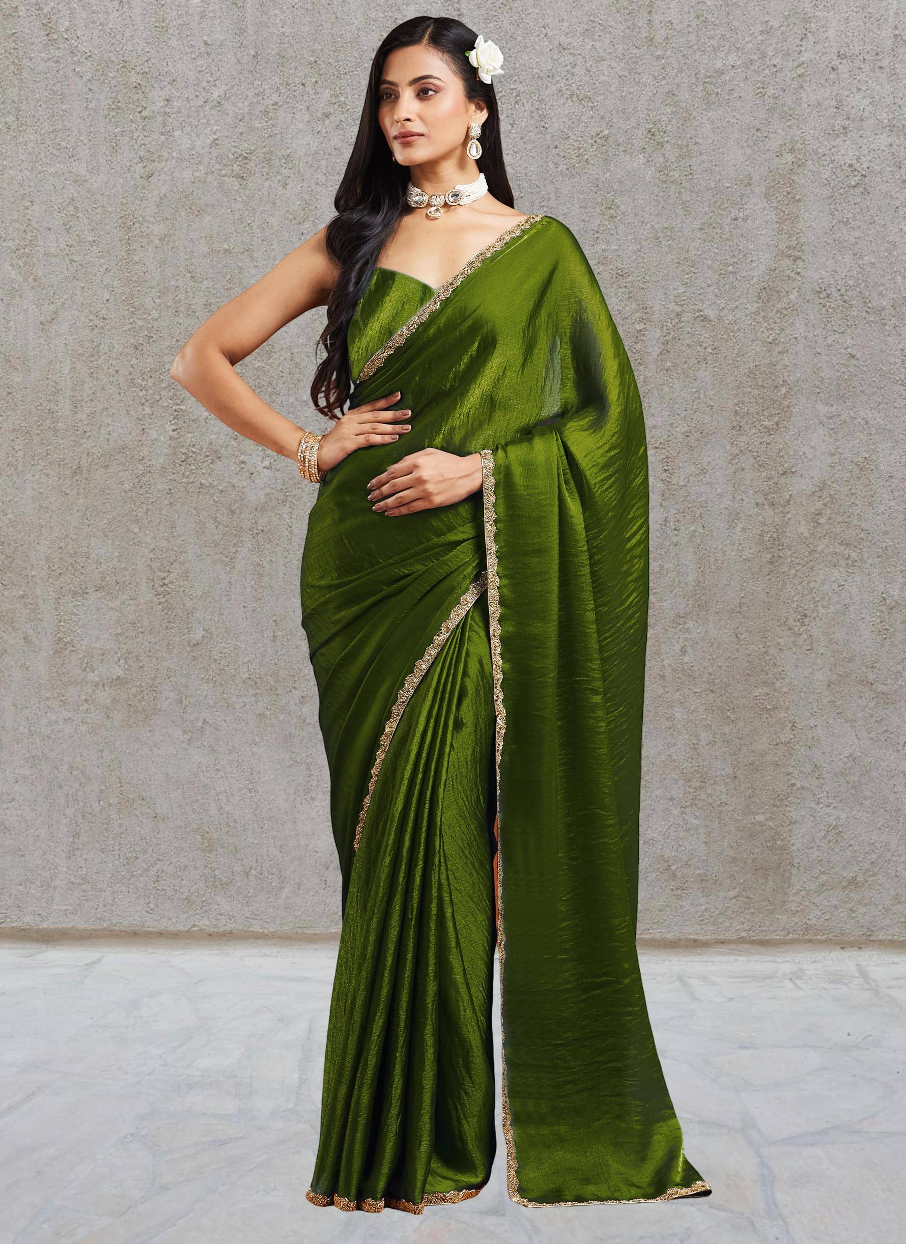    			Indy Bliss Rayon Embellished Chanderi saree With Unstitched Blouse Piece ( LightGreen )