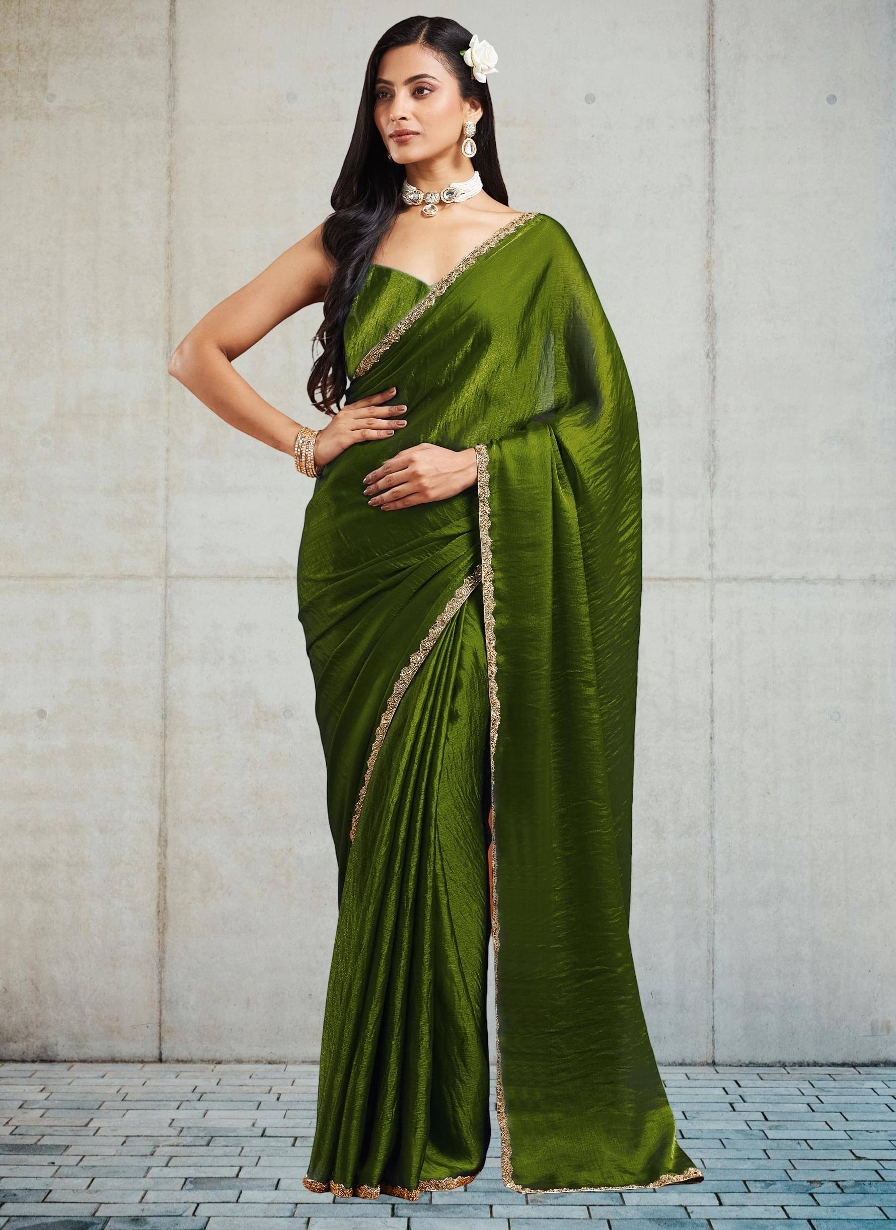     			Indy Bliss Silk Blend Solid Chanderi saree With Unstitched Blouse Piece ( LightGreen )