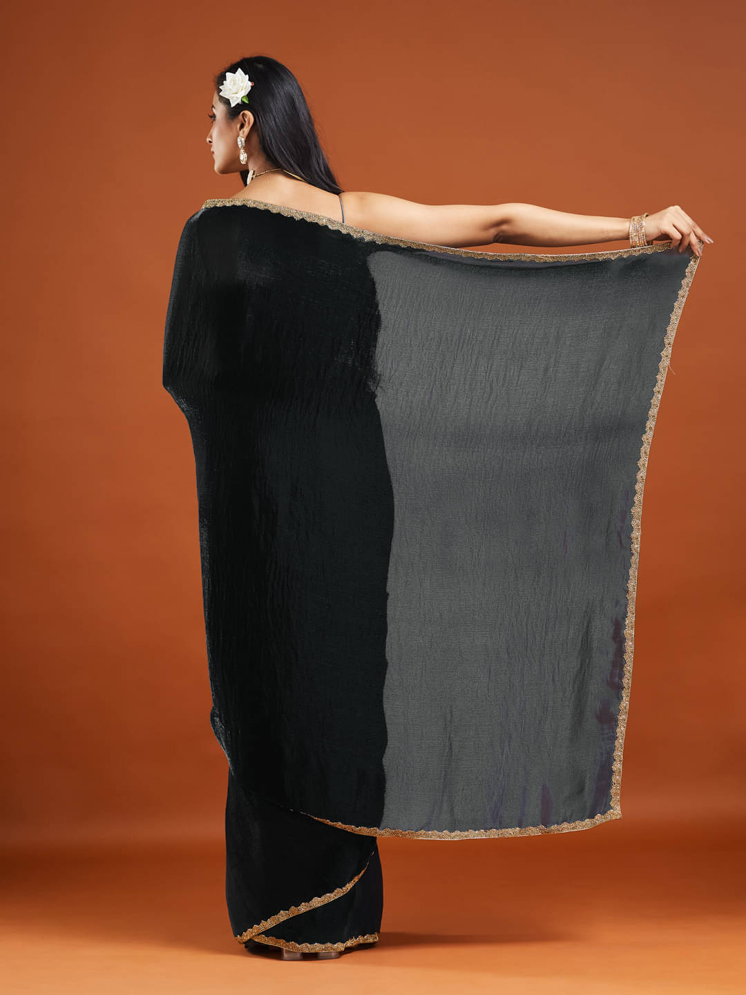     			Indy Bliss Silk Embellished Chanderi saree With Unstitched Blouse Piece ( Black )