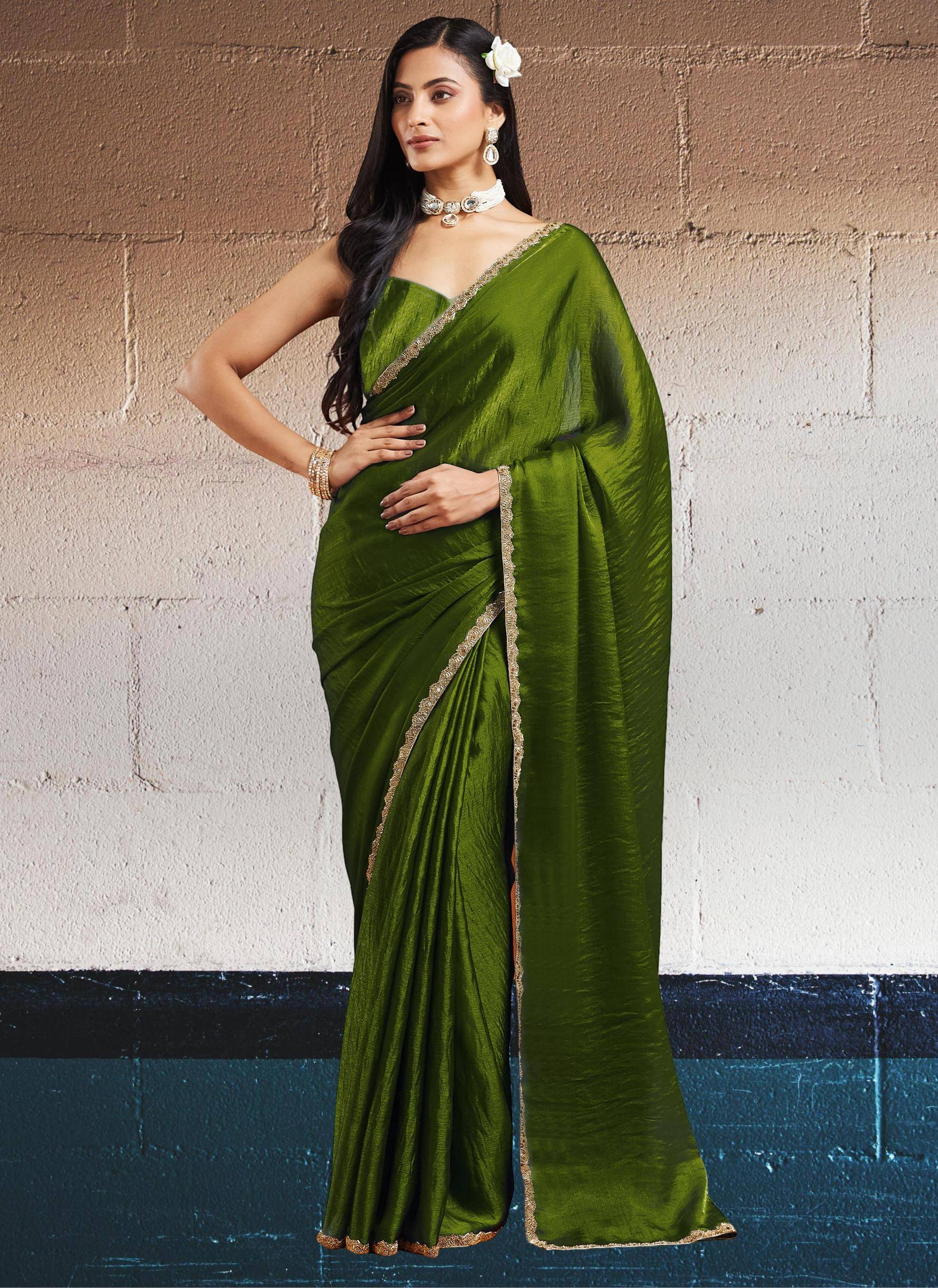     			Indy Bliss Silk Embellished Chanderi saree With Unstitched Blouse Piece ( LightGreen )