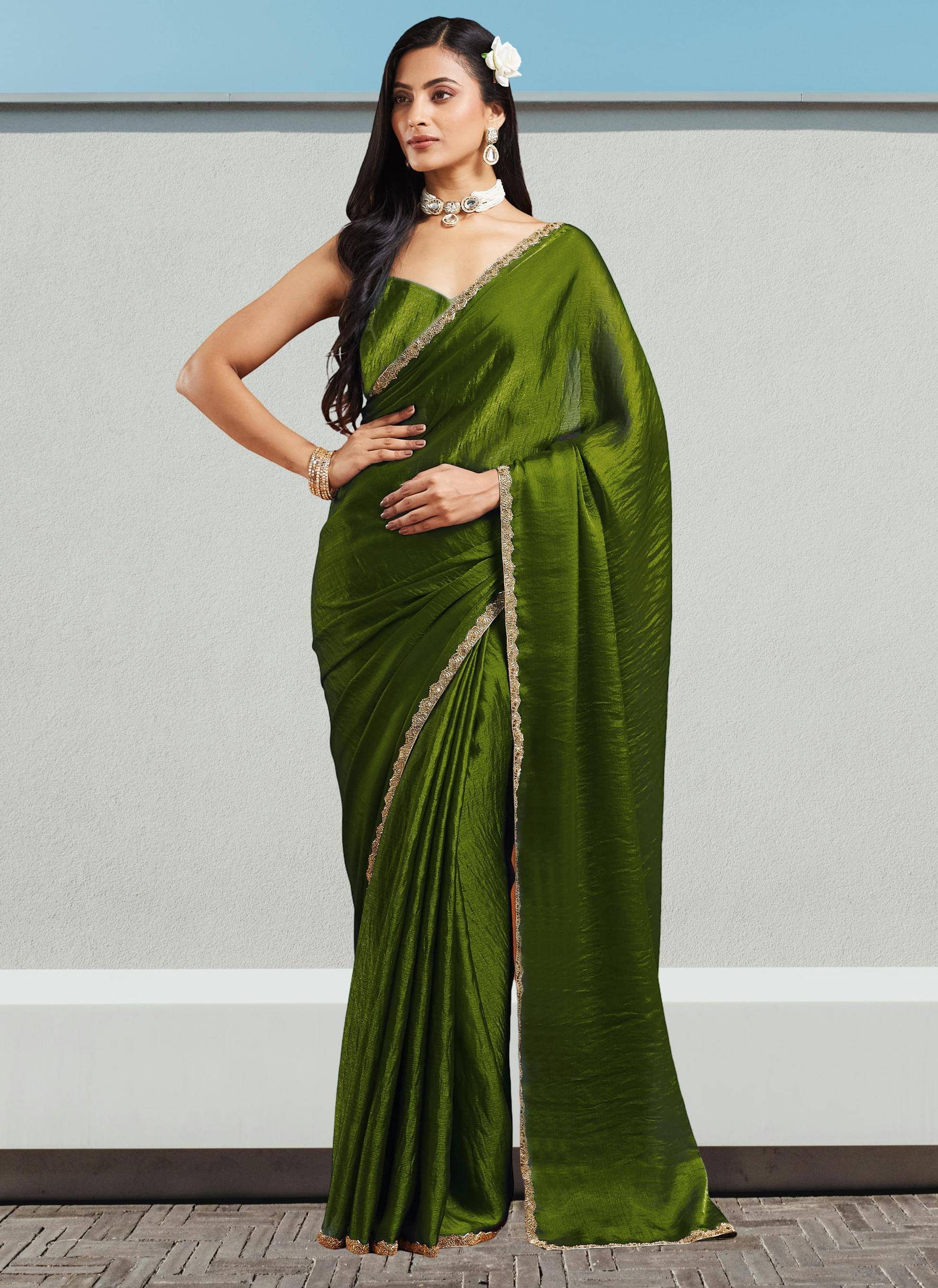     			Indy Bliss Tissue Embellished Regular Saree With Unstitched Blouse Piece ( LightGreen )