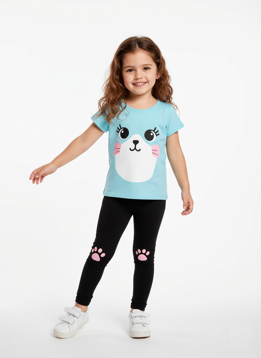    			JENNY GARMENT Pack of 1 Baby Girls 100% Cotton T-shirt & Pants ( Light Blue )