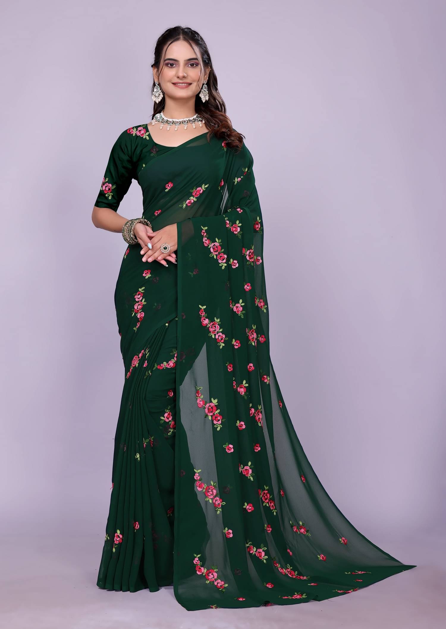     			JULEE Georgette Embroidered Regular Saree With Unstitched Blouse Piece ( Green )
