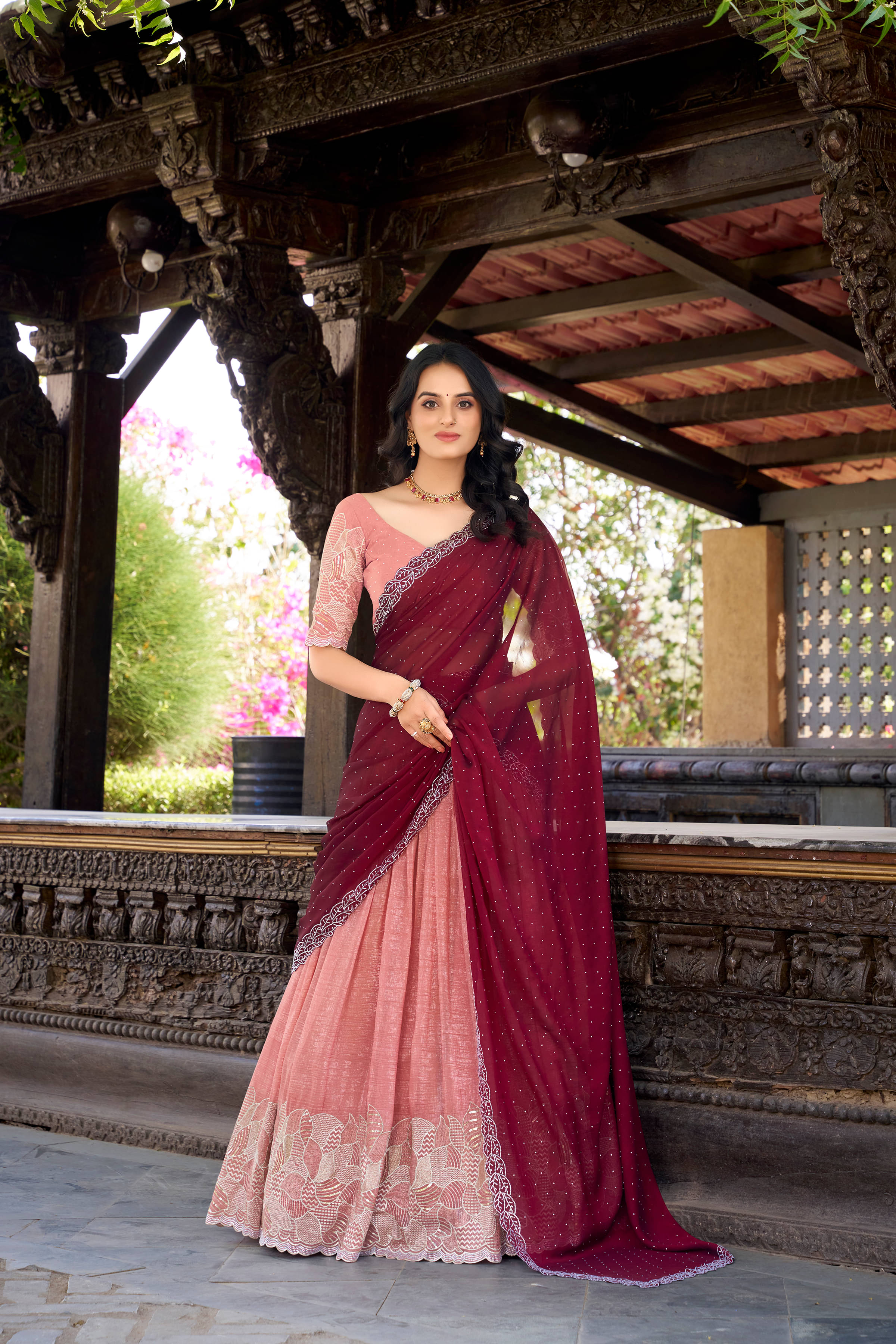 KRISHU ETHNICS Women Silk Blends Flared Semi Stitched Lehenga Choli ( Orange )     			KRISHU ETHNICS Women Silk Blends Flared Semi Stitched Lehenga Choli ( Orange )