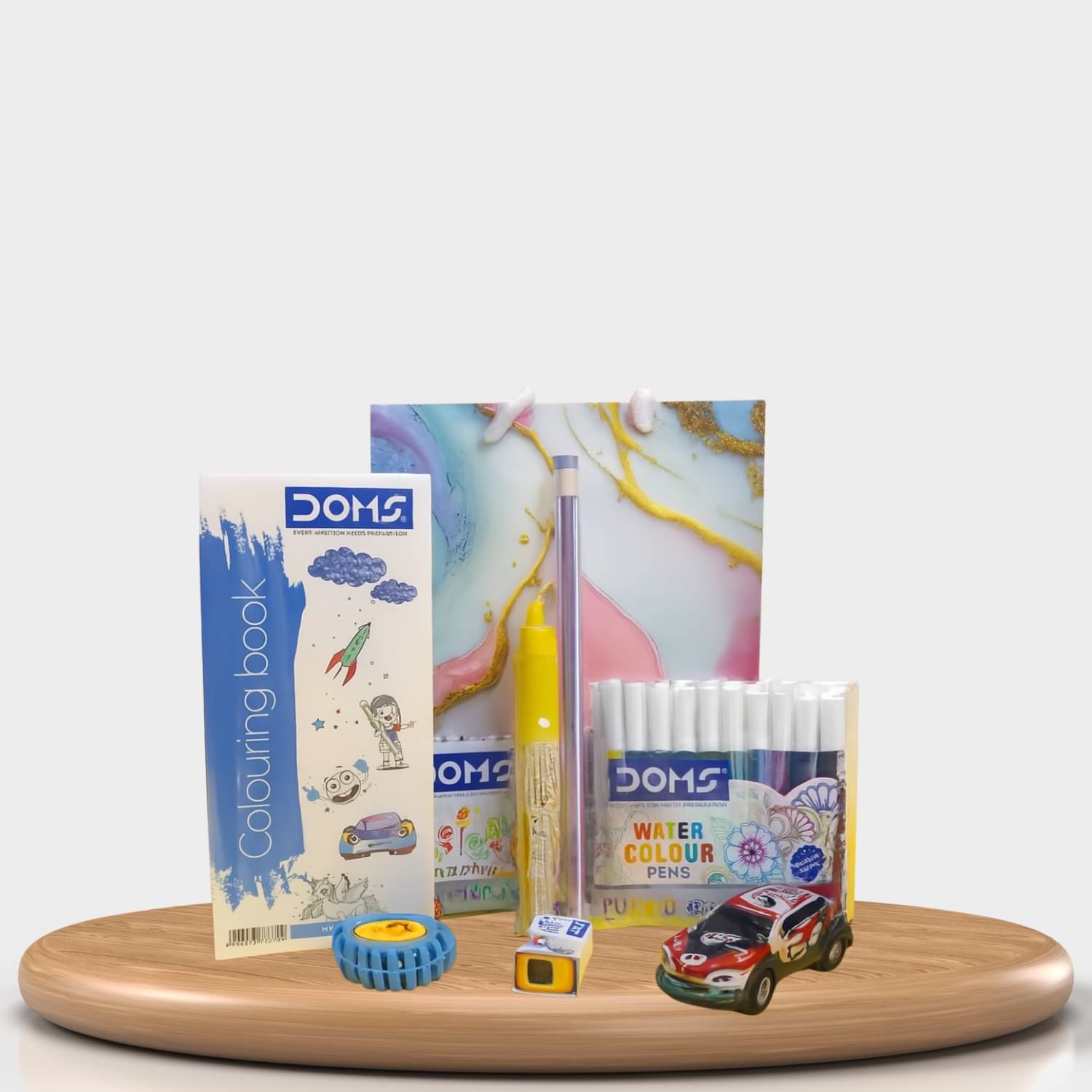     			Kids Art & Toy Combo Pack – DOMS Colouring Book, Water Pens, Toy Car, Gift Bag