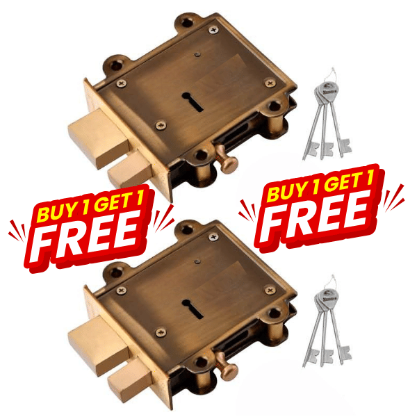     			MALAIKAH Buy 1 Get 1 Free Antique Finish Double Bolt Square Door Lock with 3 Keys – Heavy-Duty Brass Bolts, Premium Powder Coated Body, Strong Security Lock for Main Doors & Gates – Made in Aligarh, India