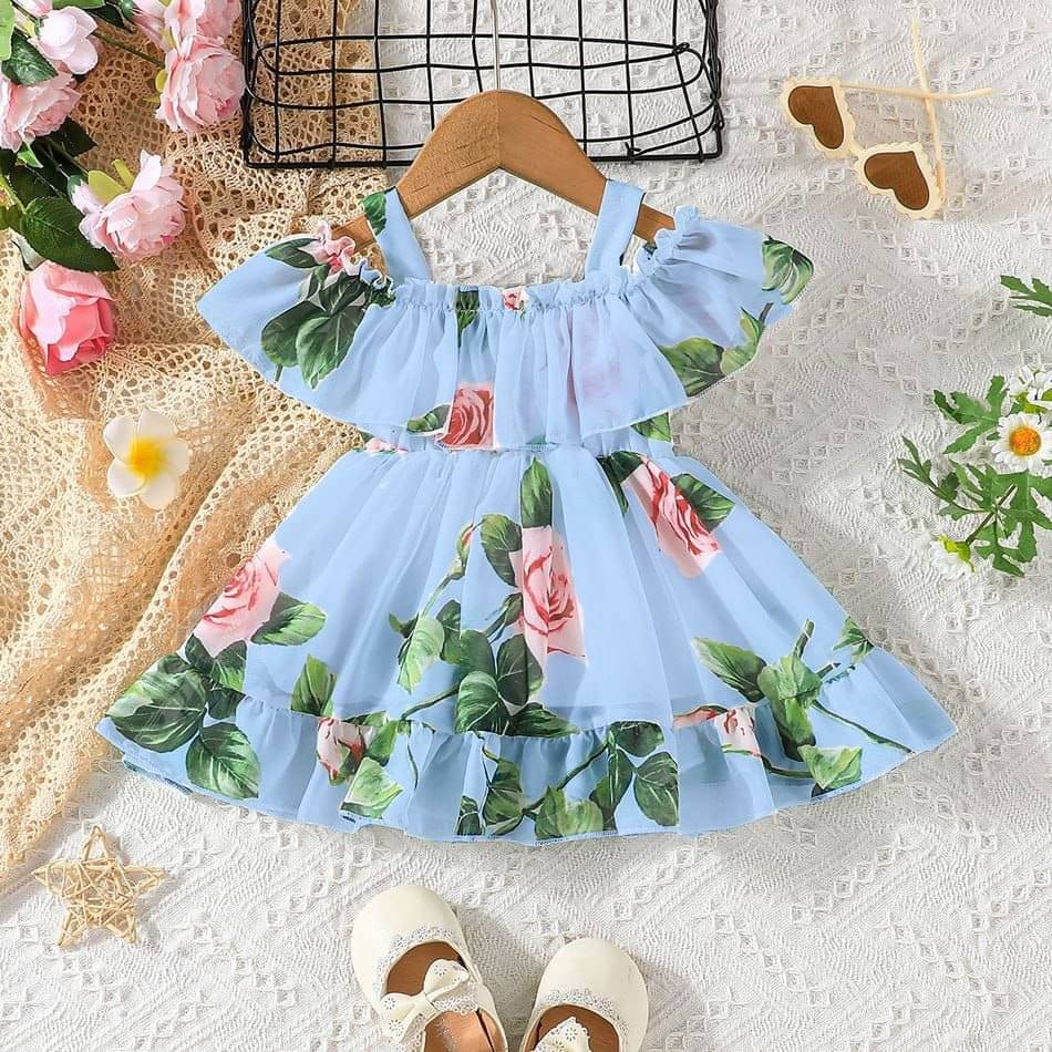     			MANSAGRI Cotton Blend Frock For Baby Girls ( Pack of 1 , Sky Blue )