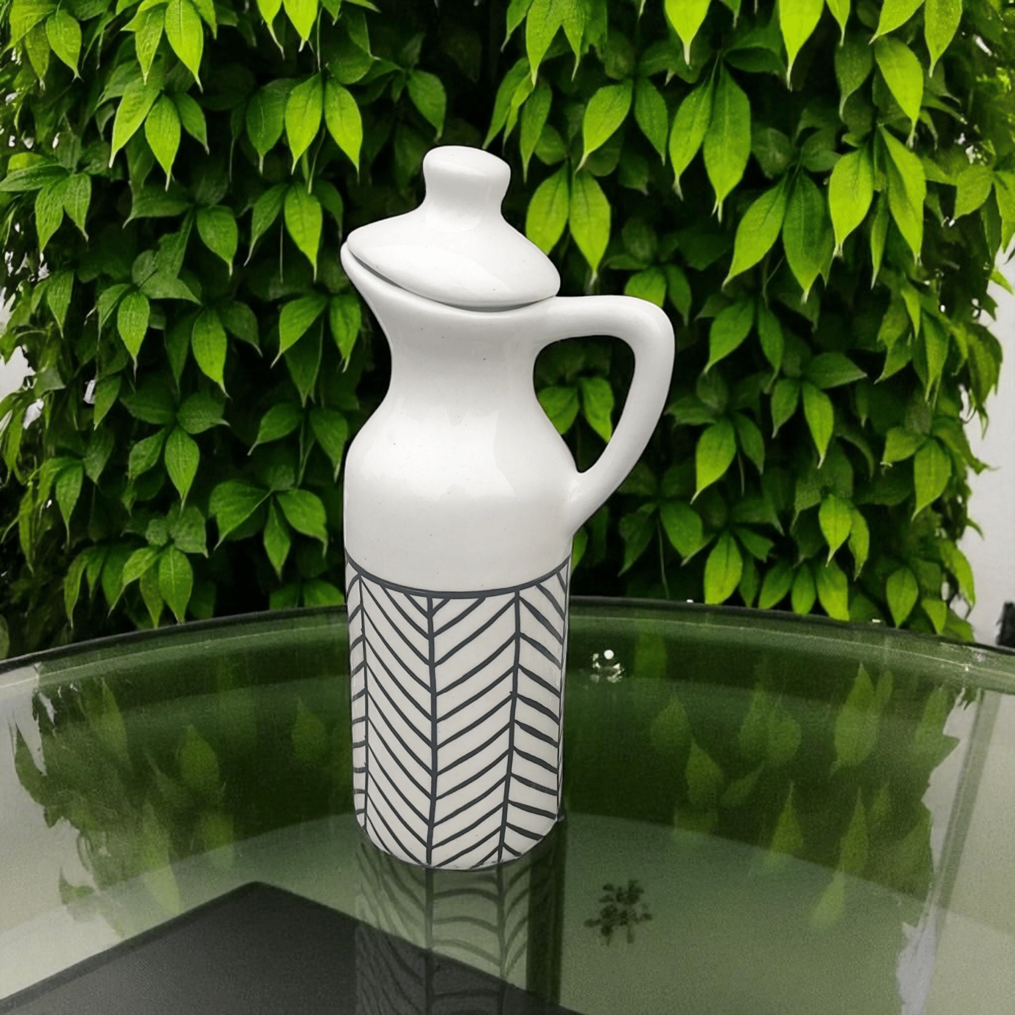     			Malaikah Zebra Oil Bottle Ceramic White Oil Container ( Set of 1 )
