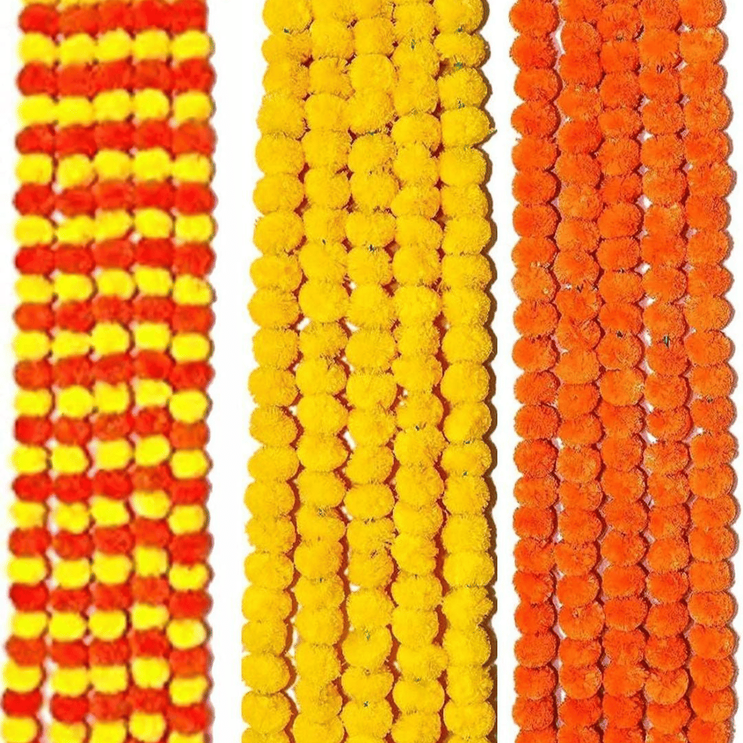     			Multicolor Marigold Artificial Garland (Pack of 5) | Decorative Flower Toran for Home, Temple, Wedding, Festival & Party Decoration