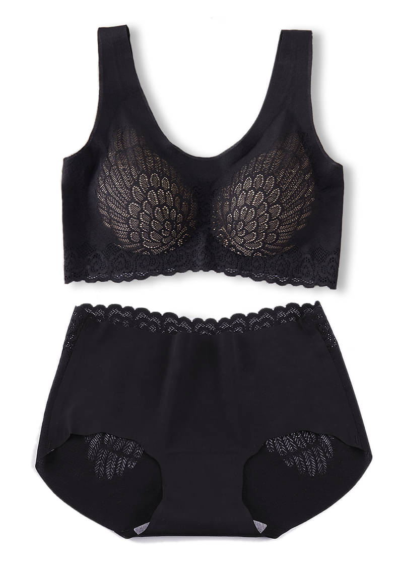    			Opulent Satin Lightly Padded Bra & Panty Set ( Black , Pack of 1 )