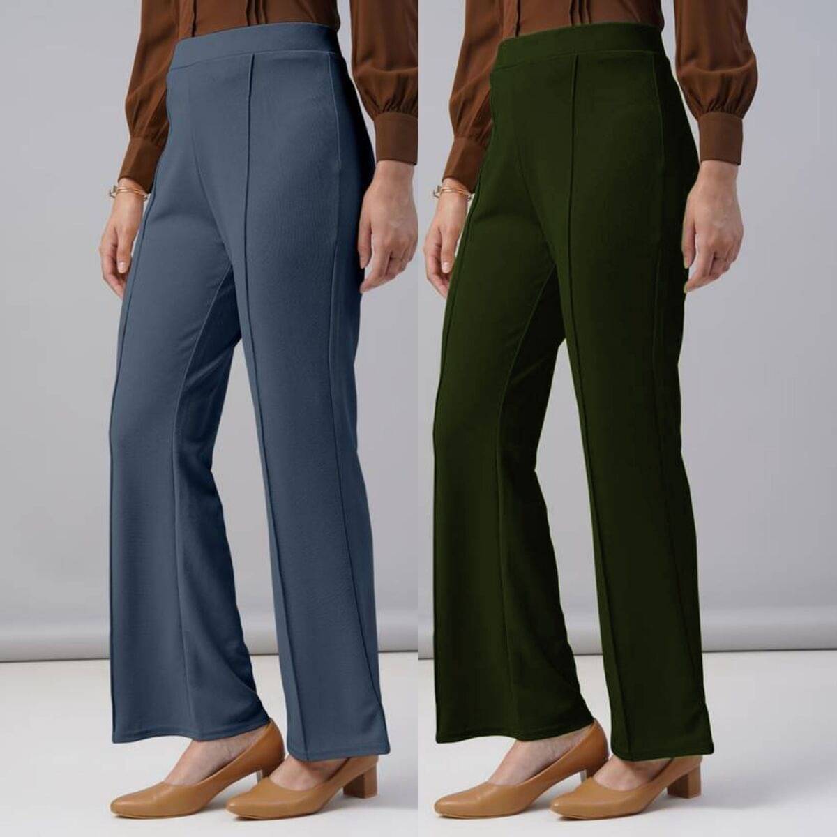     			Qyaas Women Lycra Wide Leg Trousers ( Dark Grey,Olive )