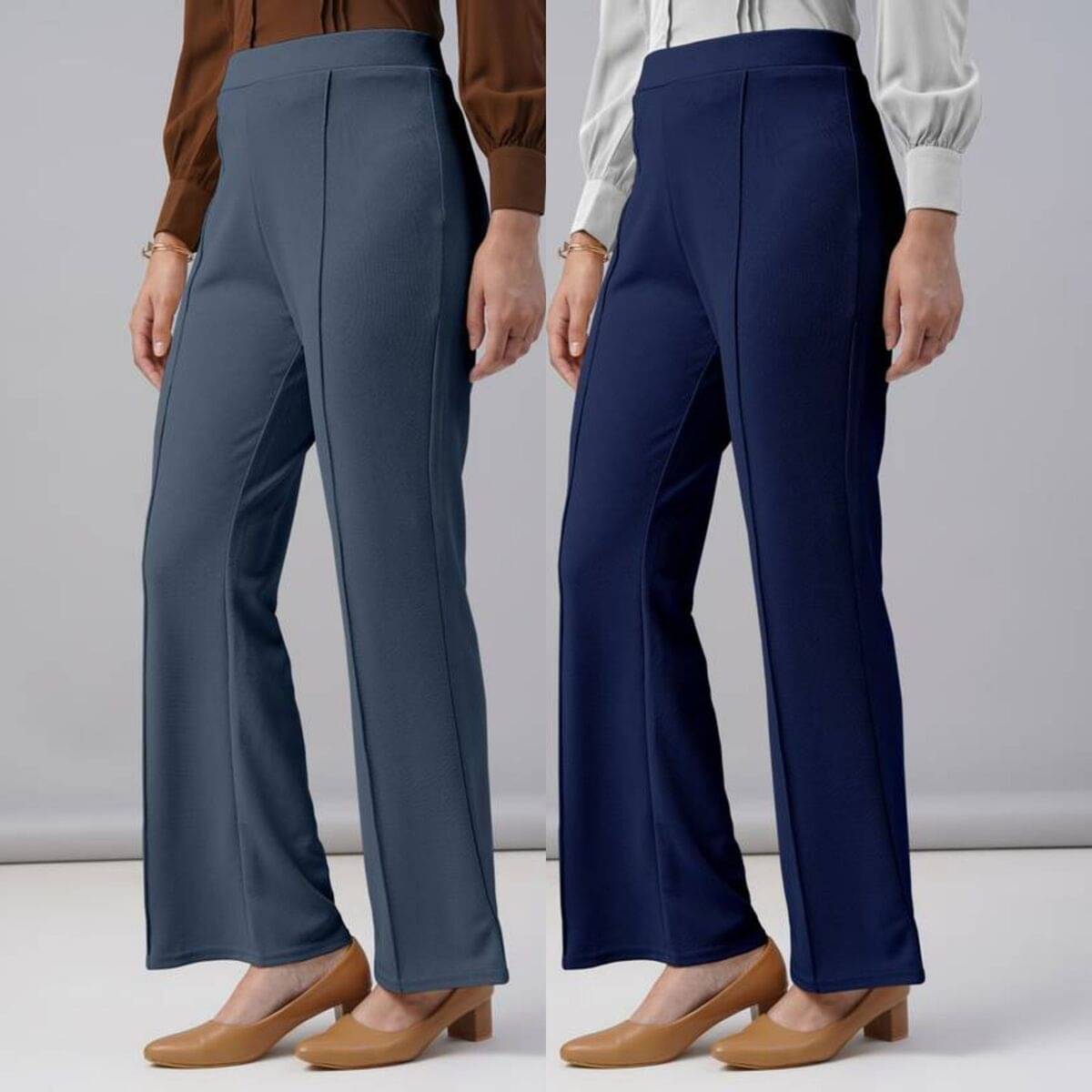     			Qyaas Women Lycra Wide Leg Trousers ( Dark Grey,Navy Blue )