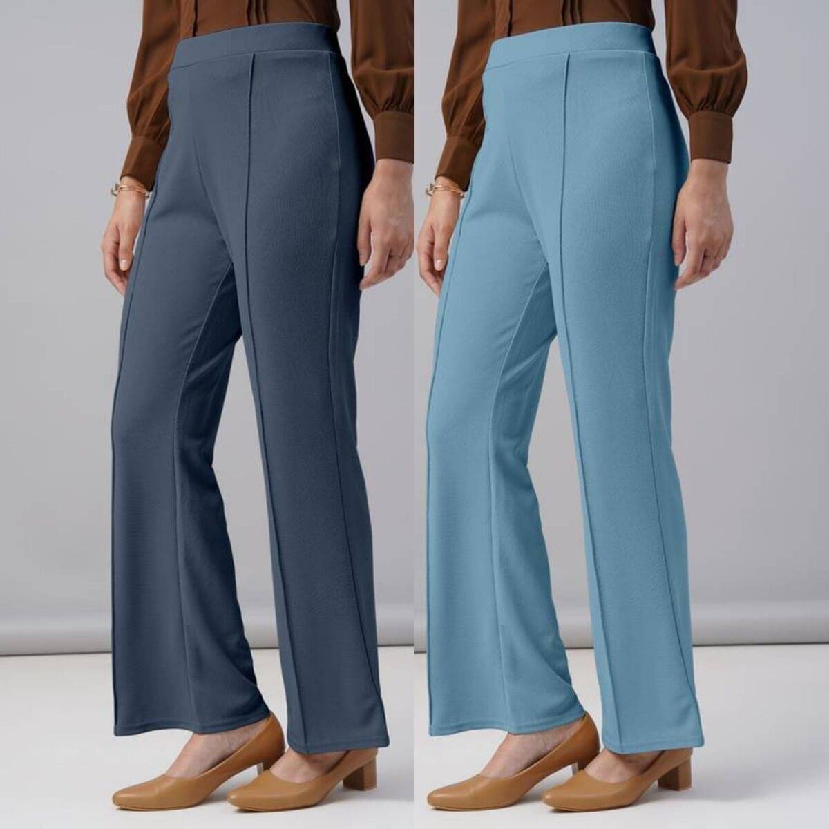     			Qyaas Women Lycra Wide Leg Trousers ( Dark Grey,Teal )