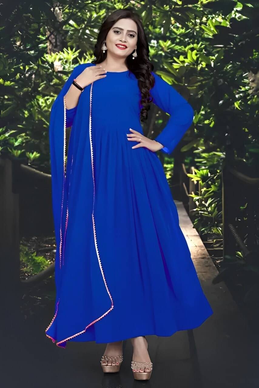     			REVA ENTERPRISE Women Georgette Anarkali Stitched Ethnic Gown With Dupatta ( Blue )