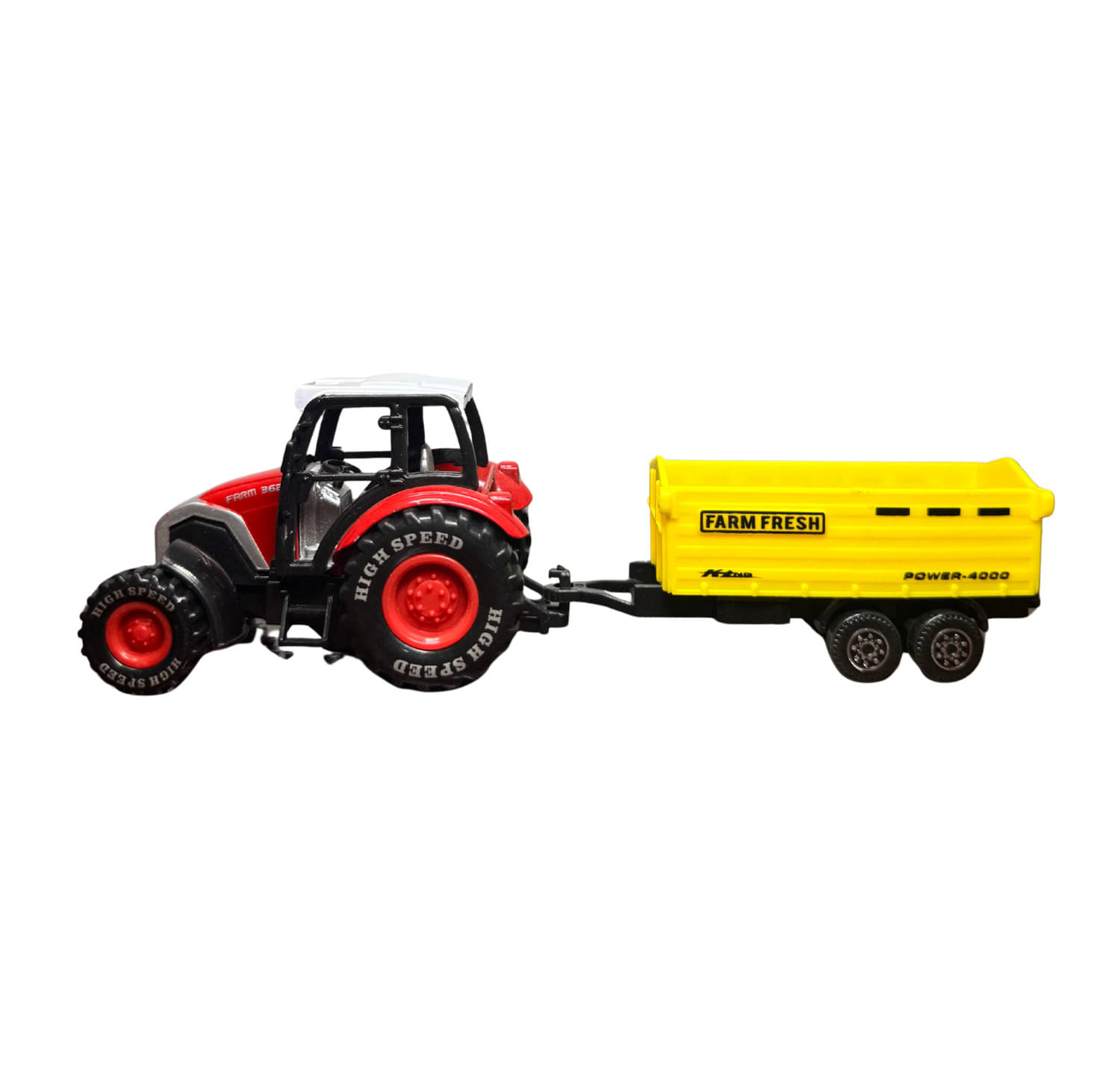     			Red Farm Tractor with Yellow Trailer – 1:11 Pull-Back Toy (19x6x6 cm)