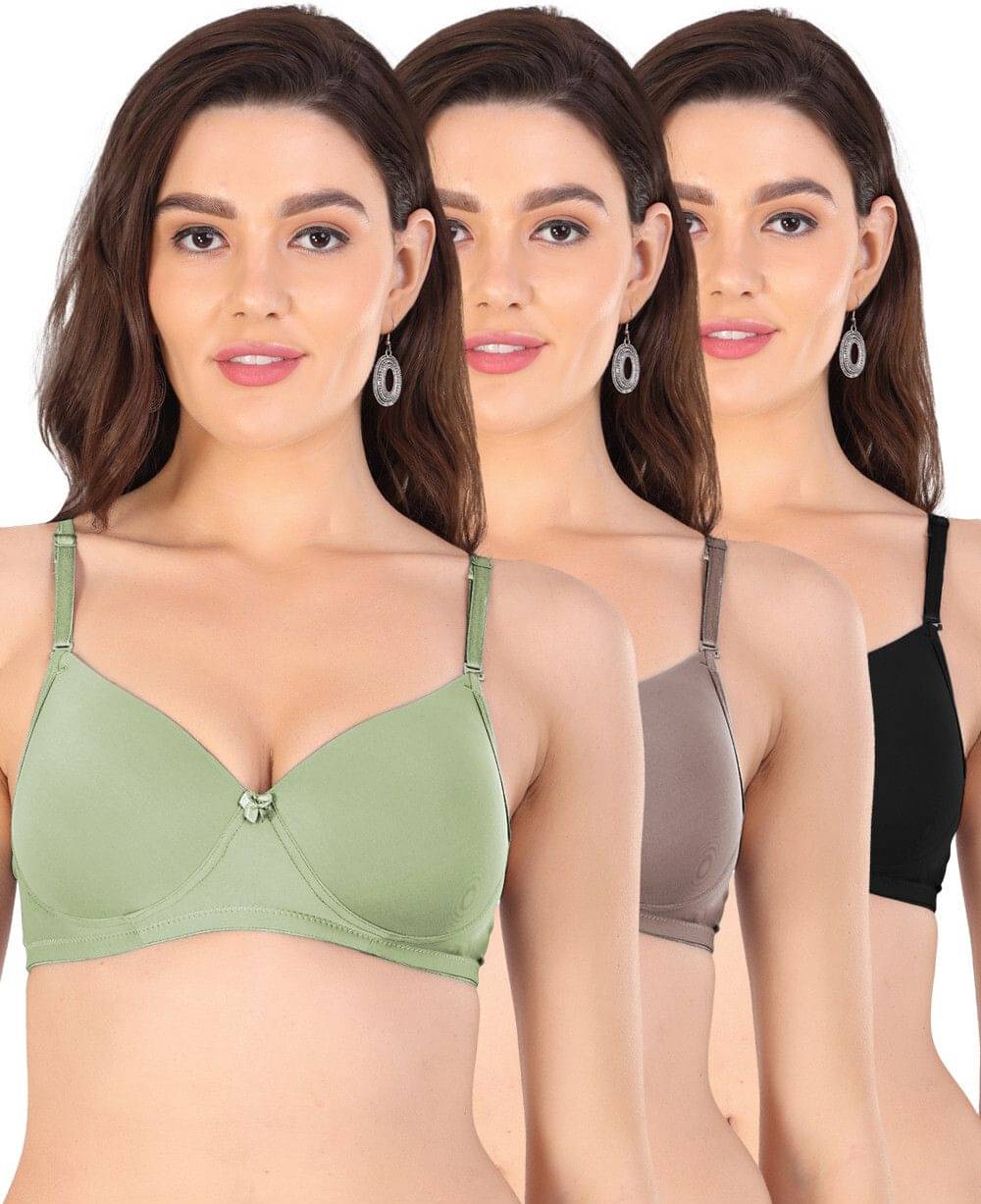     			Rhineic Pack of 3 Cotton Blend Lightly Padded Push Up Bra For Women ( Multicolor )