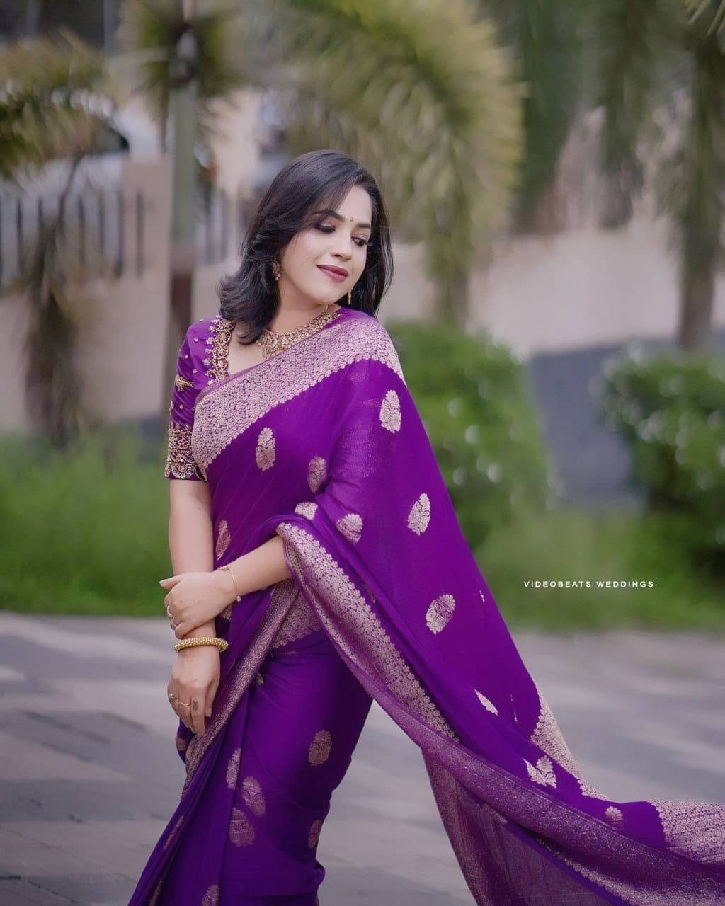     			Rv fashion Banarasi Semi Stitched Round Neck Women's Blouse ( Purple )