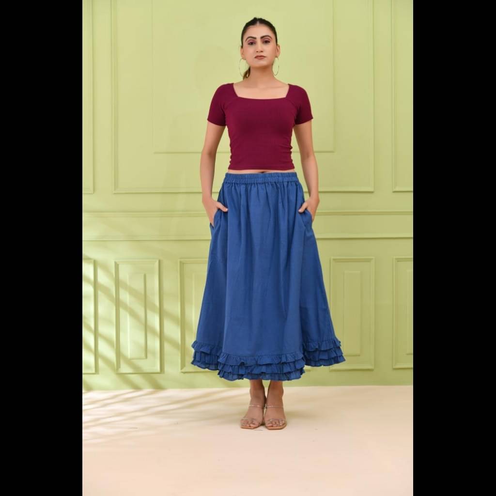     			SIDDHO HUM Blue Cotton Women's Flared Skirt ( Pack of 1 )