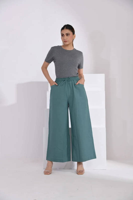     			SIDDHO HUM Women Cotton Solid Palazzos ( Green )