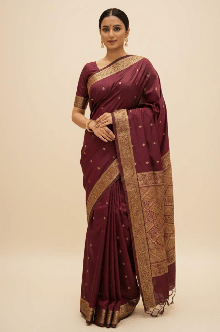 SRIROHINISILKS Cotton Silk Woven Design Banarasi saree With Stitched Blouse ( Maroon )     			SRIROHINISILKS Cotton Silk Woven Design Banarasi saree With Stitched Blouse ( Maroon )