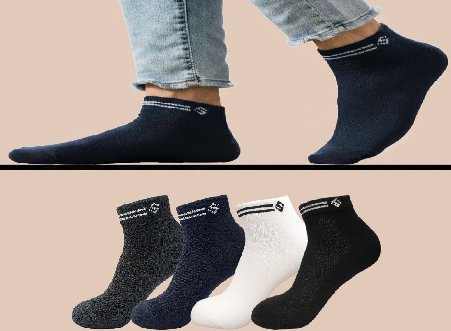     			Septem Pack of 4 Men's Cotton Ankle Length Socks ( Multicolor 1 )
