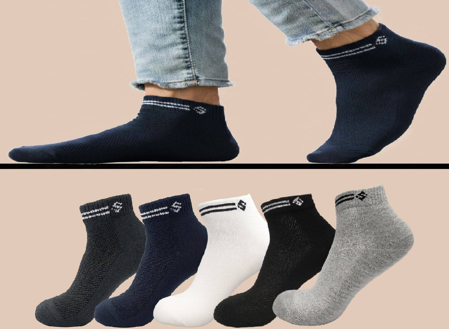 Septem Pack of 5 Men's Cotton Ankle Length Socks ( Multicolor 3 )     			Septem Pack of 5 Men's Cotton Ankle Length Socks ( Multicolor 3 )