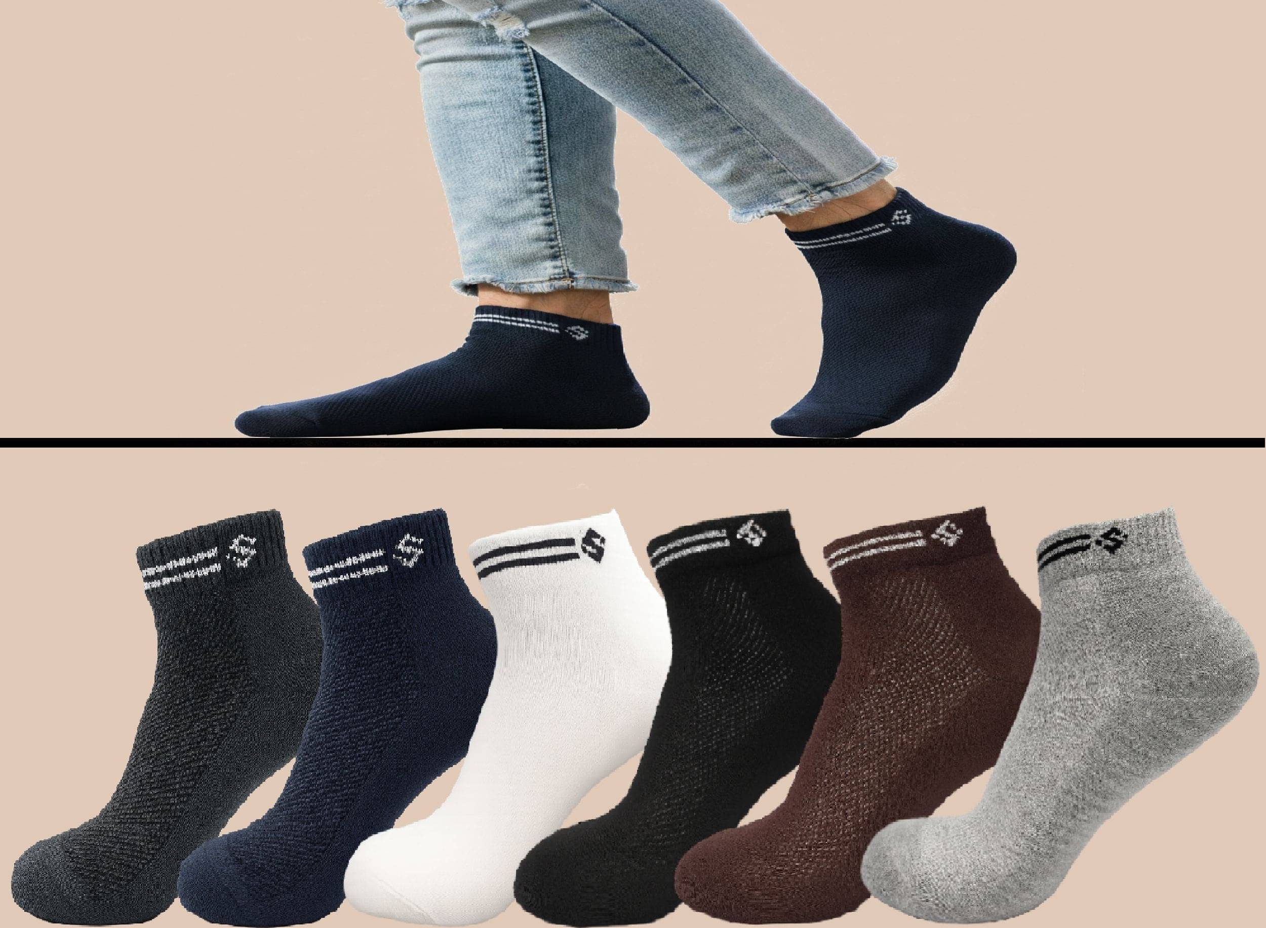 Septem Pack of 6 Men's Cotton Ankle Length Socks ( Multicolor 2 ) Septem Pack of 6 Men's Cotton Ankle Length Socks ( Multicolor 2 )