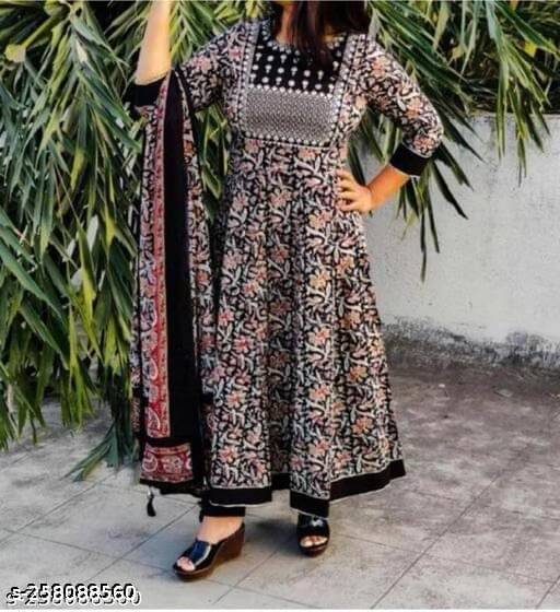     			Shruti Fashion Women Rayon Embroidered Anarkali Kurti with Dupatta ( Black )