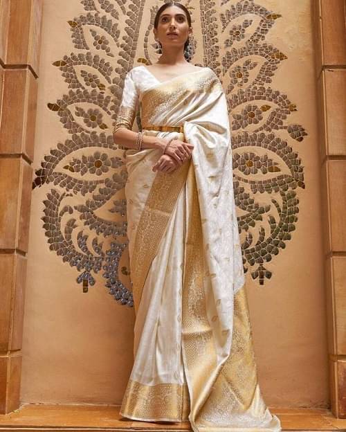     			Spetila Cotton Blend Self Design Banarasi saree With Unstitched Blouse Piece ( Beige )