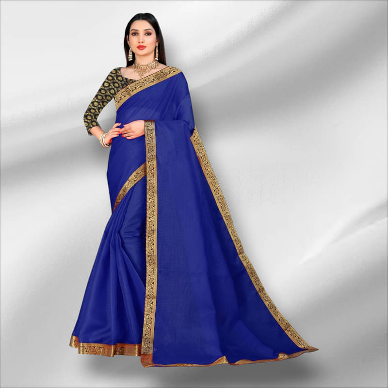     			Surat Bazaar Polyester Self Design Kota Doria Saree With Unstitched Blouse Piece ( Blue )