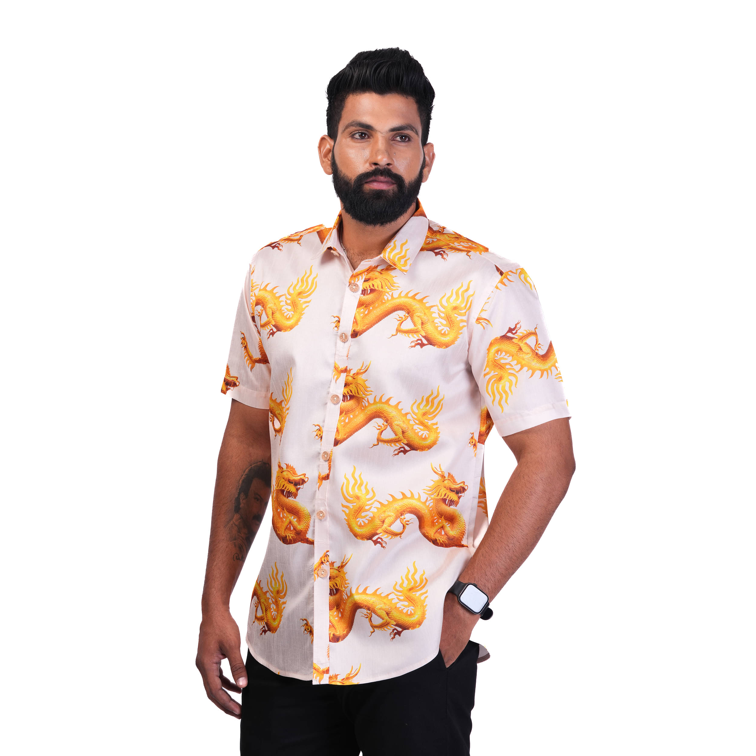     			TAK-DINA-DIN Silk Regular Fit Self Design Half Sleeves Men's Casual Shirt - Off-White ( Pack of 1 )