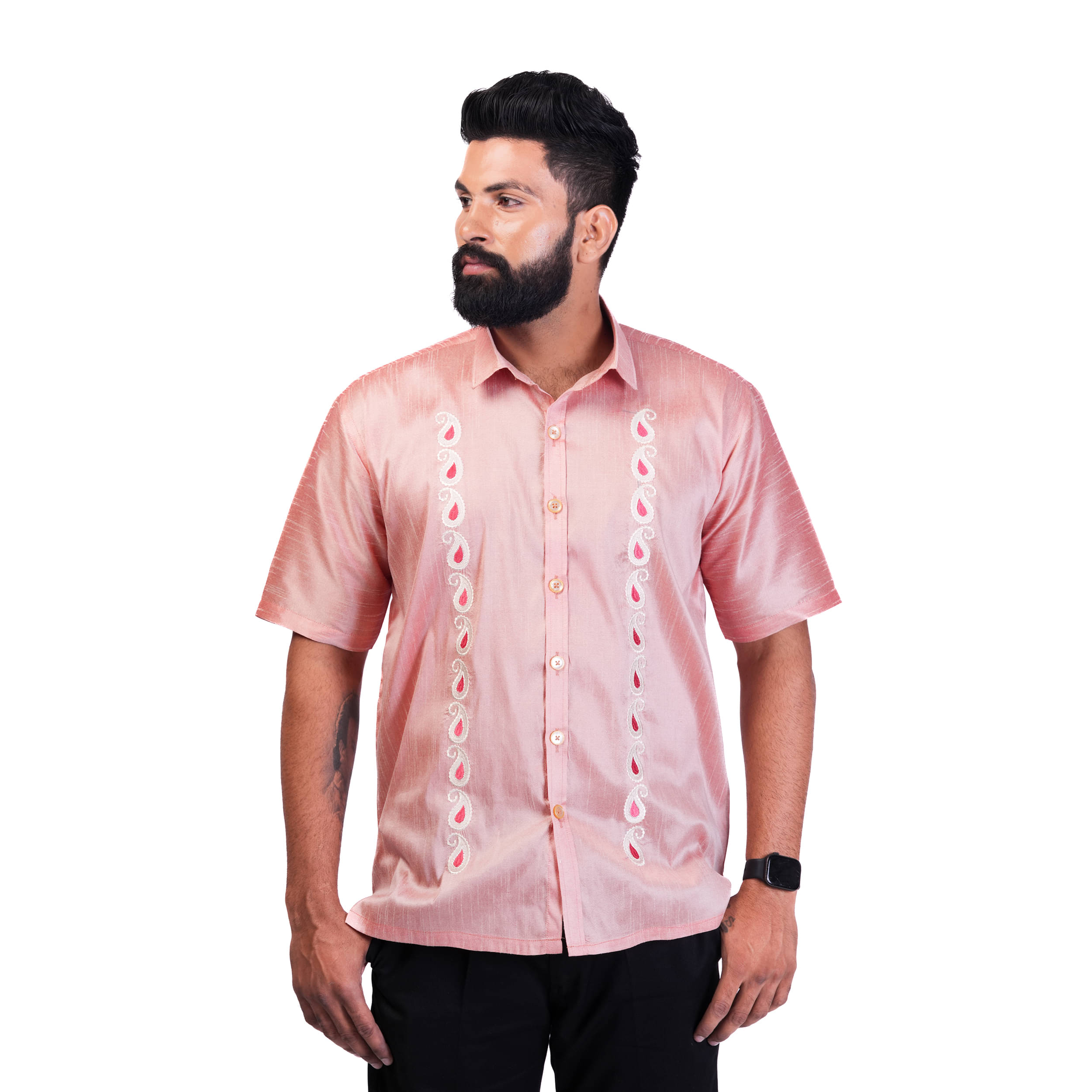     			TAK-DINA-DIN Silk Regular Fit Embroidered Half Sleeves Men's Casual Shirt - Pink ( Pack of 1 )