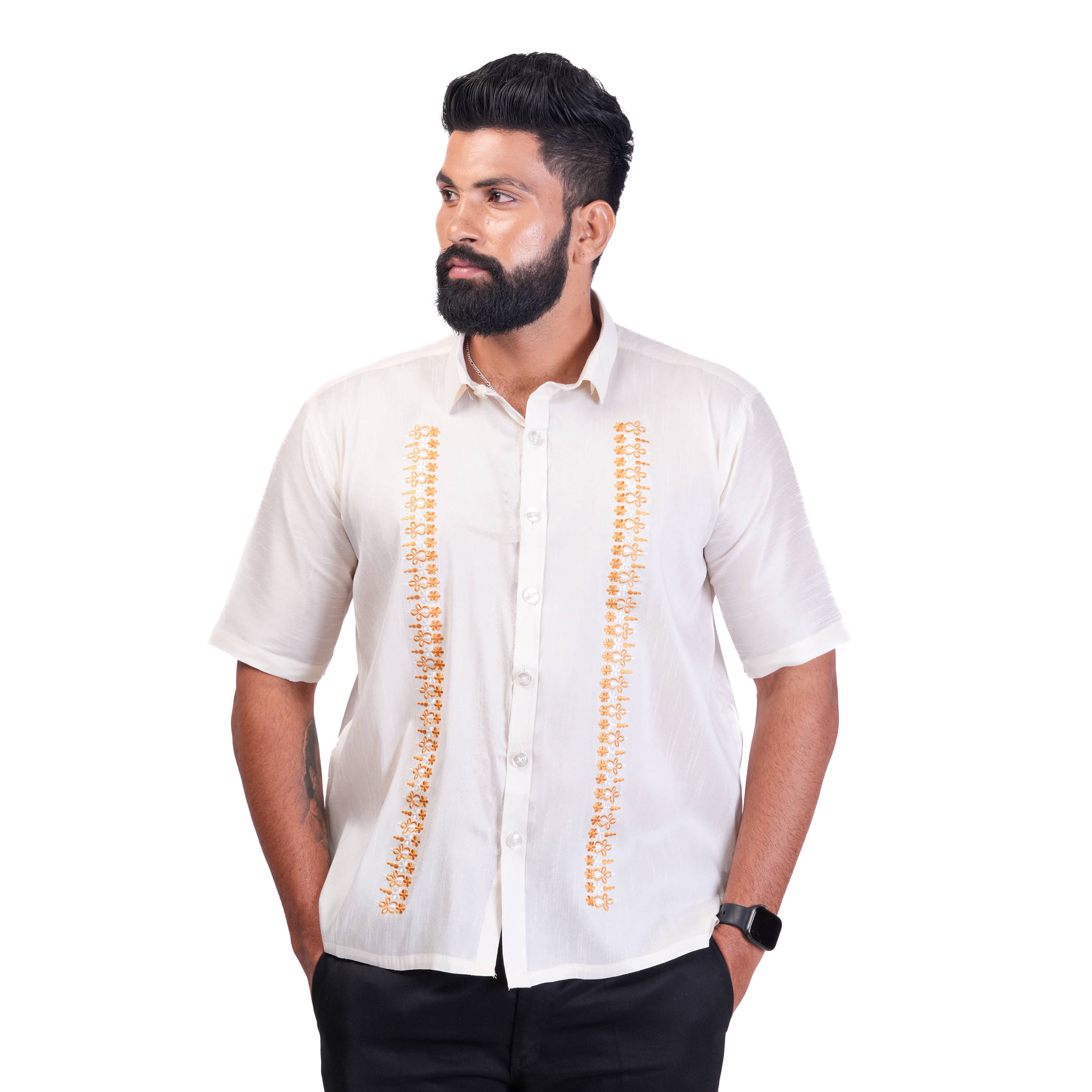 TAK-DINA-DIN Silk Regular Fit Embroidered Half Sleeves Men's Casual Shirt - Off White ( Pack of 1 ) TAK-DINA-DIN Silk Regular Fit Embroidered Half Sleeves Men's Casual Shirt - Off White ( Pack of 1 )