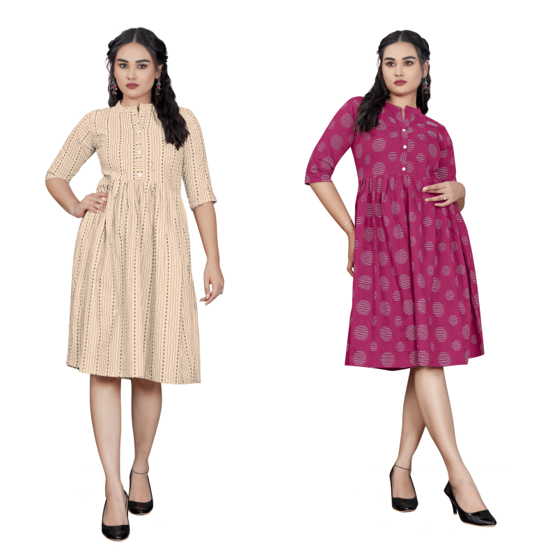 TRIONZA Women Cotton Striped A-line Kurti ( Multicoloured ) TRIONZA Women Cotton Striped A-line Kurti ( Multicoloured )