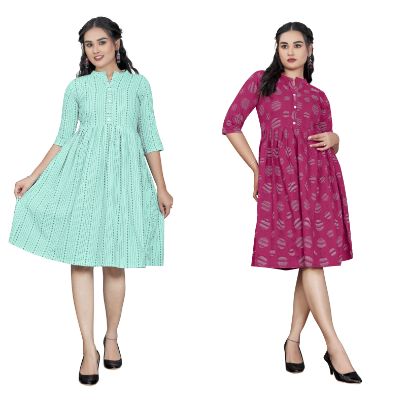 TRIONZA Women Cotton Striped A-line Kurti ( Multicoloured ) TRIONZA Women Cotton Striped A-line Kurti ( Multicoloured )
