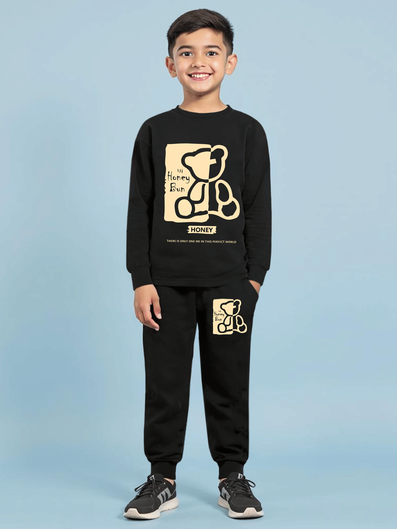 Trampoline Pack of 1 Boys Cotton Blend T-Shirt & Trackpants Set ( Black ) Trampoline Pack of 1 Boys Cotton Blend T-Shirt & Trackpants Set ( Black )