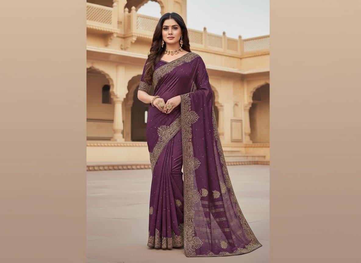     			Unbranded/Generic Georgette Embroidered Bandhani Sarees With Unstitched Blouse Piece ( Purple )