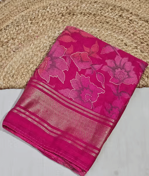     			VAANISRI Brasso Printed Regular Saree With Unstitched Blouse Piece ( Pink )