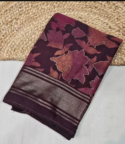 VAANISRI Brasso Printed Regular Saree With Unstitched Blouse Piece ( Purple ) VAANISRI Brasso Printed Regular Saree With Unstitched Blouse Piece ( Purple )
