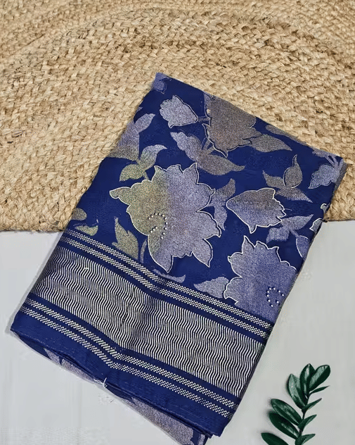     			VAANISRI Brasso Printed Regular Saree With Unstitched Blouse Piece ( Blue )