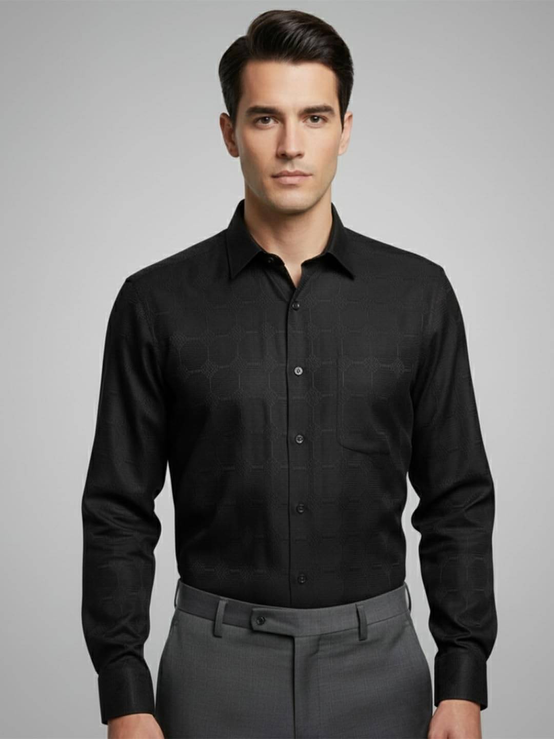     			Vida Loca Cotton Blend Slim Fit Self Design Full Sleeves Men's Casual Shirt - Black ( Pack of 1 )