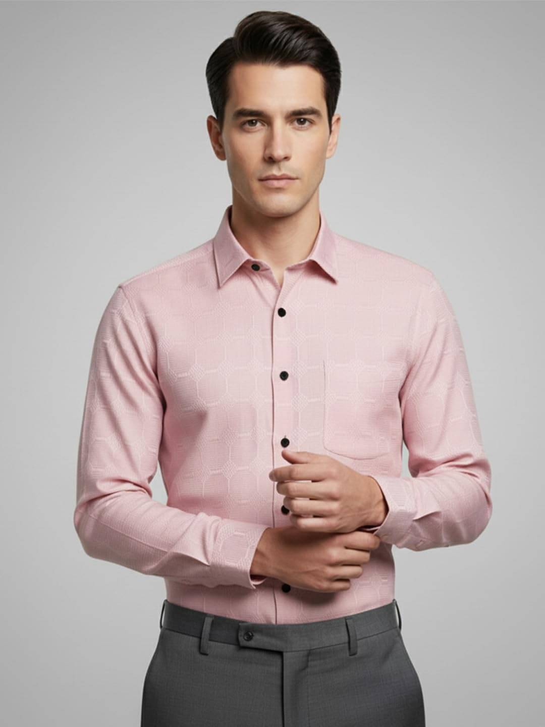     			Vida Loca Cotton Blend Slim Fit Self Design Full Sleeves Men's Casual Shirt - Peach ( Pack of 1 )