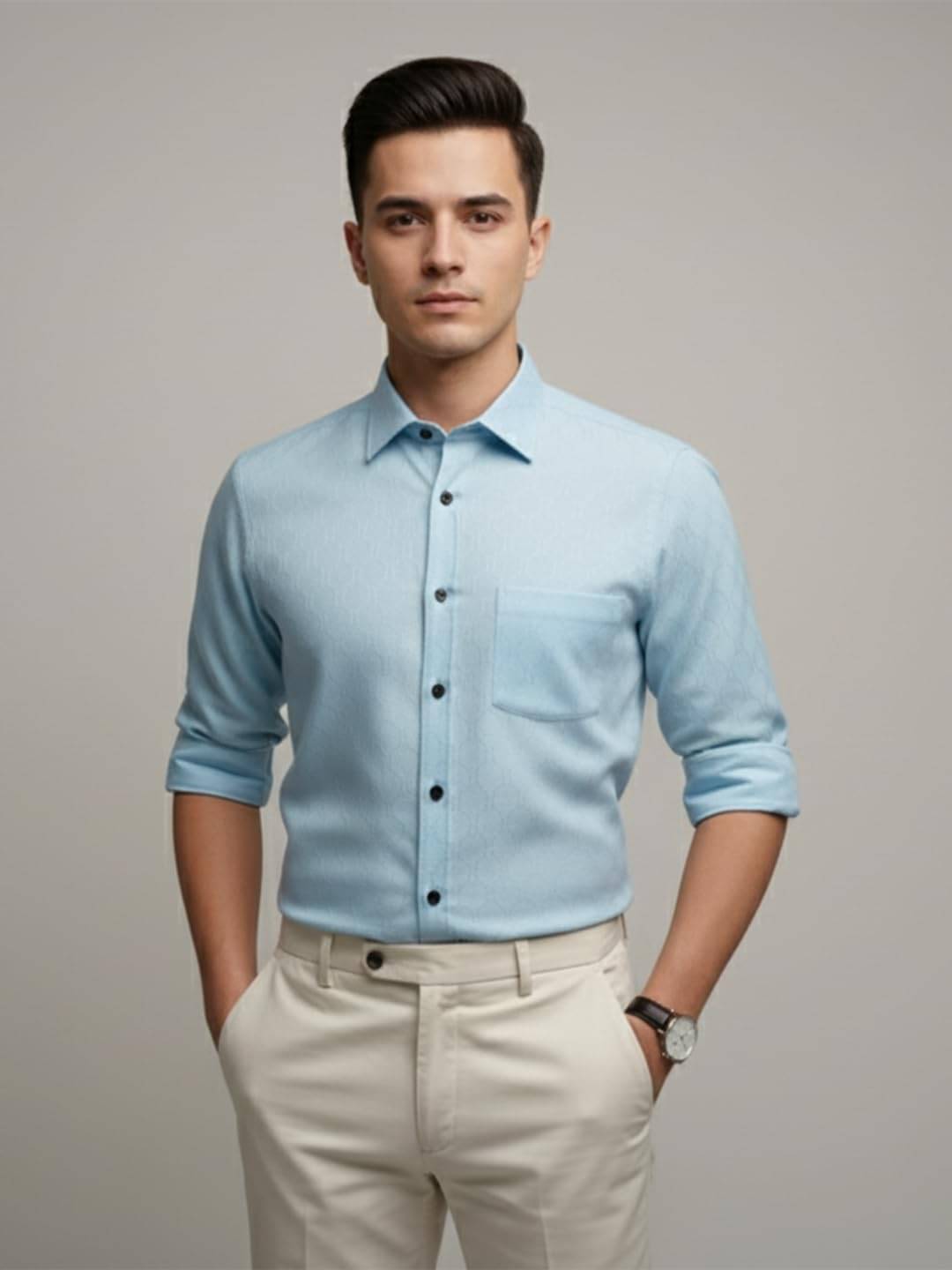 Vida Loca Cotton Blend Slim Fit Self Design Full Sleeves Men's Casual Shirt - Sky Blue ( Pack of 1 )     			Vida Loca Cotton Blend Slim Fit Self Design Full Sleeves Men's Casual Shirt - Sky Blue ( Pack of 1 )