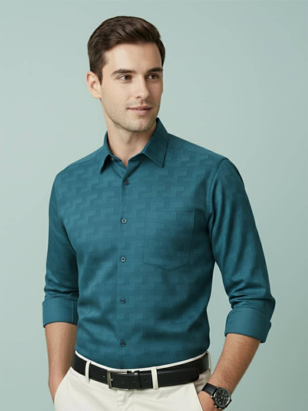 Vida Loca Cotton Blend Slim Fit Self Design Full Sleeves Men's Casual Shirt - Turquoise ( Pack of 1 ) Vida Loca Cotton Blend Slim Fit Self Design Full Sleeves Men's Casual Shirt - Turquoise ( Pack of 1 )