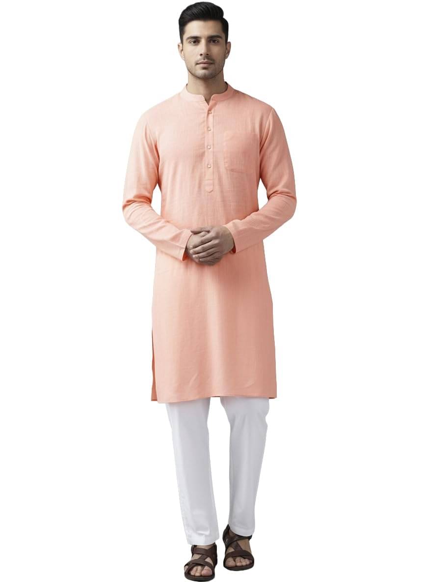    			Vida Loca Peach Cotton Blend Men's Regular Kurta ( Pack of 1 )